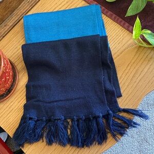 Westbound two toned blue fringed scarf. Navy blue and Azure blue
